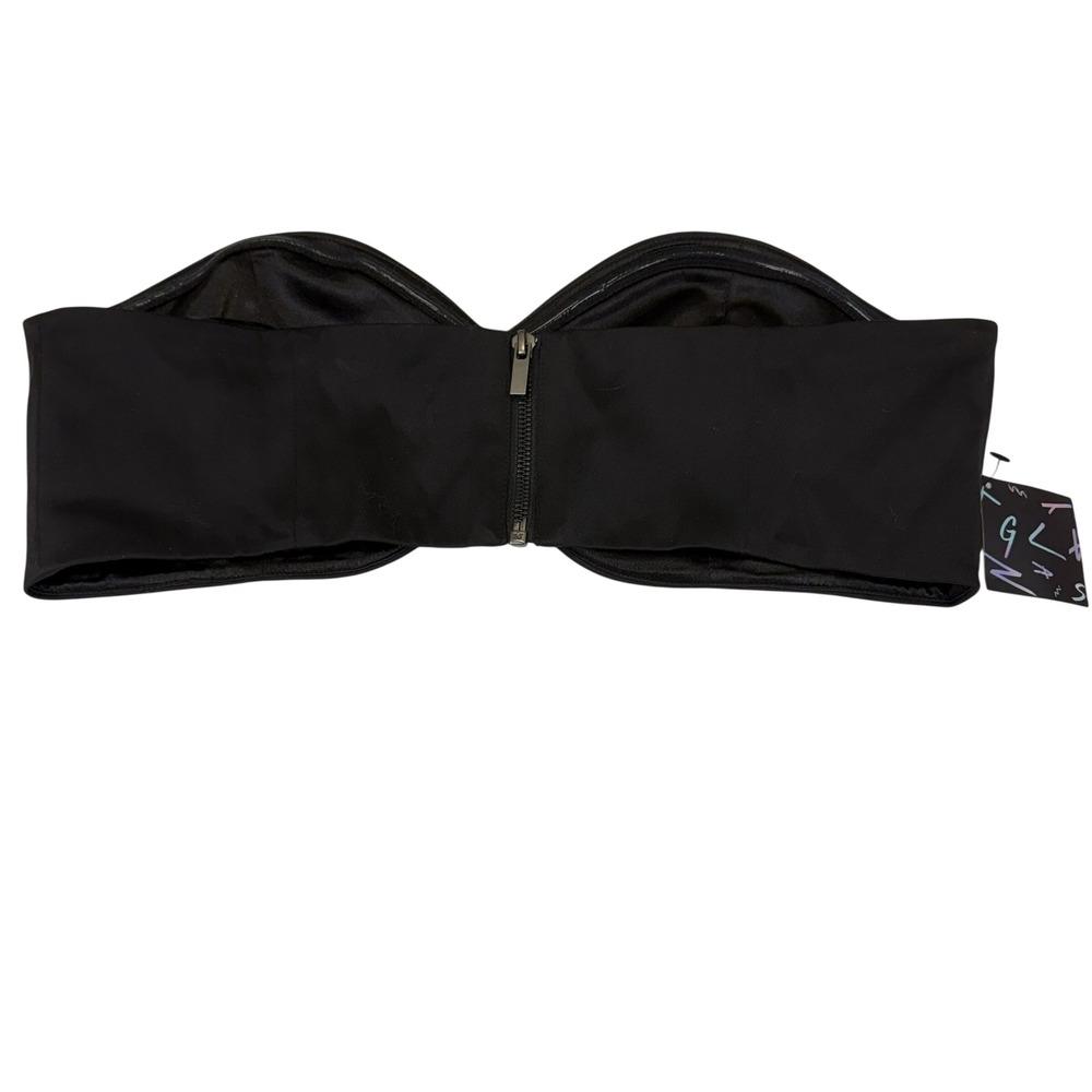 Nasty Gal Black Strapless Bandeau Going Out Crop Top Sweetheart Zip Back L - Picture 3 of 10